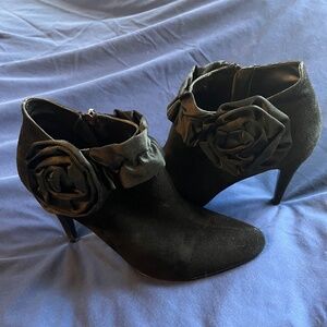 White House Black Market Gina Black Suede Flower Bootie Size 7